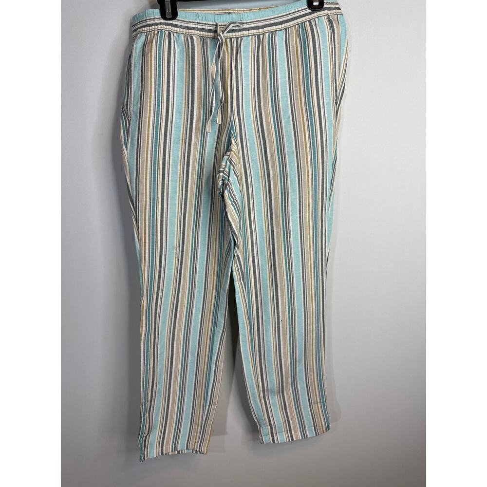 J. Jill Blue Linen Rayon Striped Pull On Ankle‎ Pants Size XS